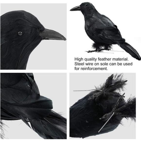 Halloween Decor 2 PCS Realistic Crow Halloween Decor Birds Black Feathered Crows - Picture 2 of 8